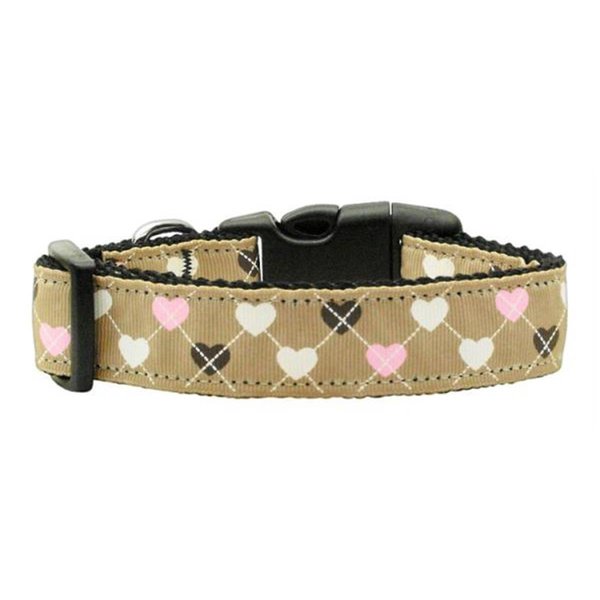 Unconditional Love Argyle Hearts Nylon Ribbon Collar Tan Medium UN742417